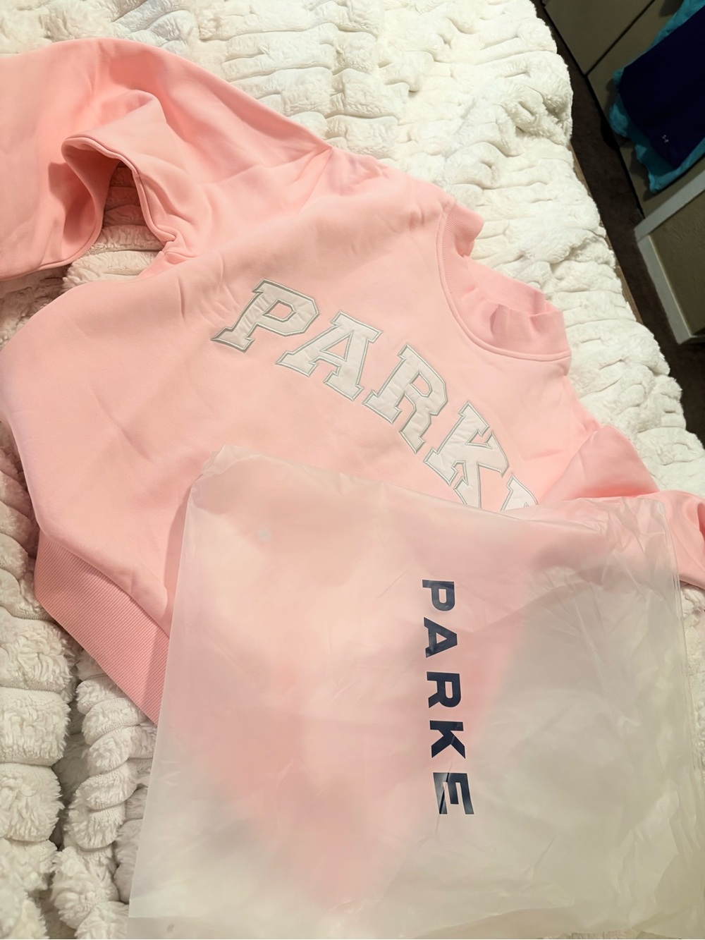 Parke Pastel Pink Crewneck Sweatshirt with White Lettering OPEN TO TRADES